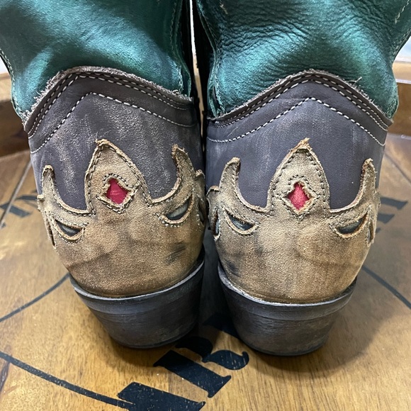 LAREDO Womens Tan Brown Teal Flower Cut Out Leather Western Cowgirl Boots Sz 6.5 - Picture 8 of 15